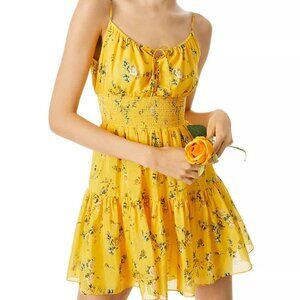 NWT Alice + Olivia Yellow Floral Smocked Lai Mini Dress 8
